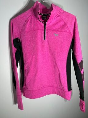 PINK Victoria's Secret Bright Pink Half-Zip Pullover with Black Panels